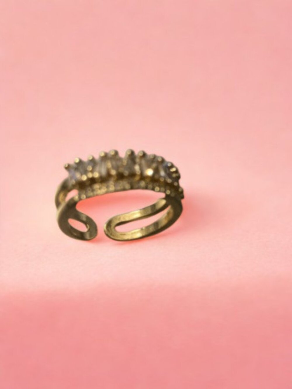 Clear Cubic Zirconia Stones and Copper Crown Ring - New w/o Tags